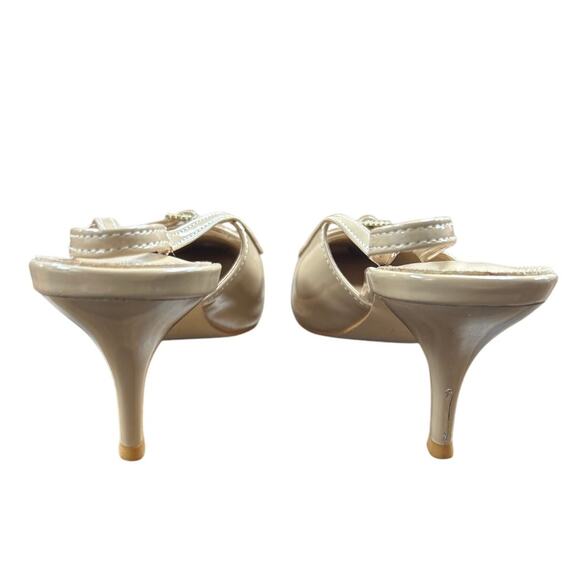 ZBY Womens Size 7.5 Tan Faux Leather Slingback 3" Heel Closed Toe Buckle Shoes - Picture 4 of 6